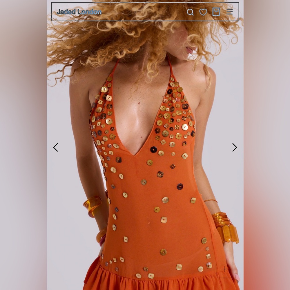 Jaded London Layered Button Mini Dress in Orange - Picture 7 of 16